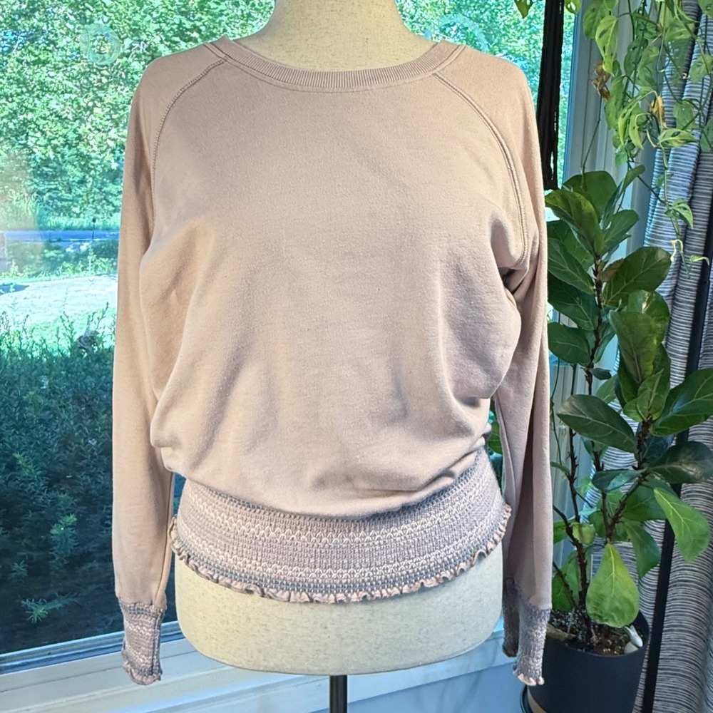 Dear John Smocked Hem Raglan Sweatshirt Pink French Terry Pullover Large Soft